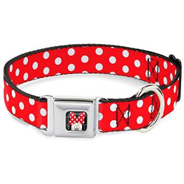Imagem de Buckle-Down Coleira para cachorro com fivela de cinto de segurança - Minnie Mouse bolinhas vermelho/branco - 2,5 cm de largura - Serve em pescoço de 38,1 a 66,0 cm - grande