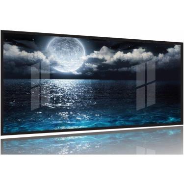 Imagem de Quadro Decorativo Lua Cheia Mar Noite 130x60 Moldura Preta 2x2