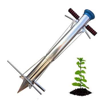 Imagem de Foern Ferramenta para plantadores de bulbos manuais, semeador de broca de vegetais de aço inoxidável, cultivador de mudas com alça, ferramenta de cultivo de transplante para gramado de jardinagem, metálico