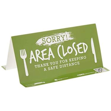 Imagem de tabbies BeSafe Messaging"Sorry! Area Closed, Thank You for Keeping A Safe Distance", Faca e Garfo, Cartão para Tenda de Mesa, 20 x 9,8 cm, Placas de Segurança de Restaurantes, Reutilizáveis Reposicionáveis (pacote com 10), 79062