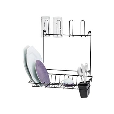 Imagem de Escorredor de Louça Suspenso Preto Dobrável 10 Pratos 04 Copos com Porta Talher Plástico