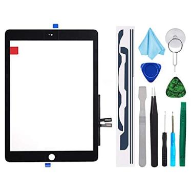 Imagem de Kit de reparo de digitalizador de tela sensível ao toque para iPad 9,7" 2018 iPad 6 6ª geração A1893 A1954 Substituição de vidro frontal (sem botão Home, não inclui LCD) + adesivo pré-instalado + ferramentas, Preto