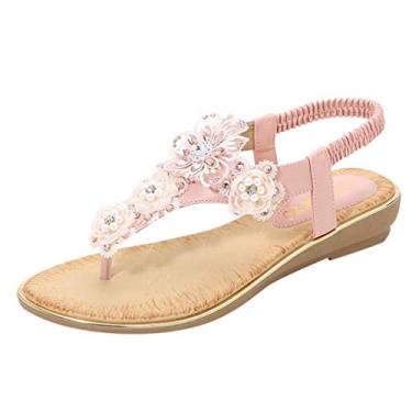 Imagem de Chinelos femininos de verão praia cristal flip pérola sapatos casuais femininos flor arco suporte chinelos mulheres tamanho 9, rosa, 10