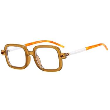 Imagem de Óculos de Sol Quadrado Retrô Moda Feminina Masculino Luxo Óculos Claros Armação Famale Retângulo Tons UV400, Marrom Transparente, A