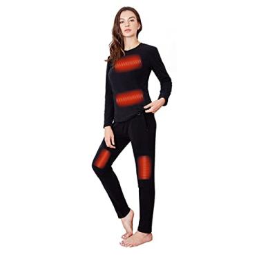 Imagem de Conjunto de roupa íntima térmica de aquecimento lavável USB elétrico ajuste feminino com camada de base aquecida inverno ao ar livre dentro de casa, preto, 2GG (65 kg/180 cm)