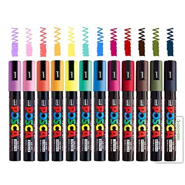 Imagem de Posca Paint Marker PASTEL & DARK Color Set, Mitubishi Uni Poster Color Marking Pen Medium Point (PC-5M) 12 cores