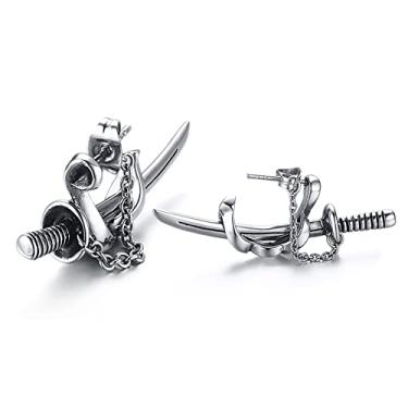 Imagem de Brincos exclusivos de corrente de espada cruzada para mulheres meninas aço inoxidável hipoalergênico simples pendurado brincos de hip-hop cartilagem tragus pino rock festa de aniversário joias presentes, Metal, Sem pedra preciosa