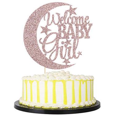 Imagem de Palasasa Baby Girl Cupcake Topper Greeting Moon and Stars - Festa de chá de bebê - Gênero Revelar Decorações de festa para bebês meninas (ouro rosa)