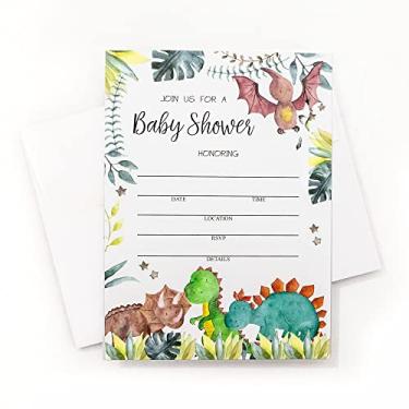 Imagem de 50 Dinosaur Baby Shower Invitations and Envelopes (Large Size 5x7) Boy Baby Shower Invite (5X7 Large)
