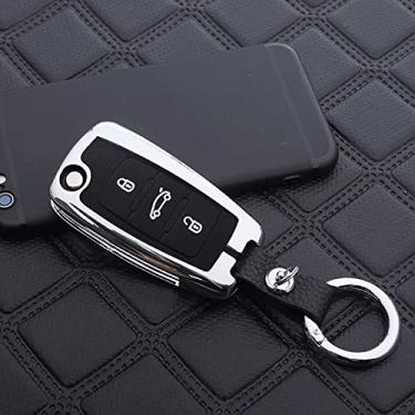 Imagem de YJADHU Capa de proteção de chave de carro de liga de zinco, apto para VW Golf Bora Jetta POLO GOLF Passat para Skoda Octavia A5 Fabia para assento Ibiza Leon, A, prata