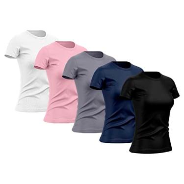 Imagem de Kit 5 Camisetas Feminina Dry Básica Lisa Proteção Solar UV Térmica Camisa Blusa, Tamanho G