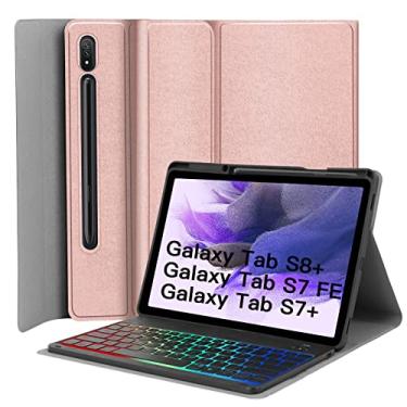 Imagem de Capa de teclado retroiluminada para Samsung-Galaxy-Tab S7 FE 12.4 2021 - Capa JUQITECH com teclado sem fio retroiluminado arco-íris para S7 FE SM-T730/T733/T736/T738 12,5" S7+ SM-T970/T975/T976/T978