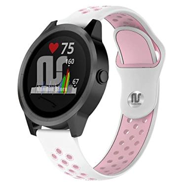 Imagem de Pulseira NSmart compatível com Garmin Forerunner 245 645 Music Vivomove Vivomove HR e Active 3/4 (Branca com rosa nk)