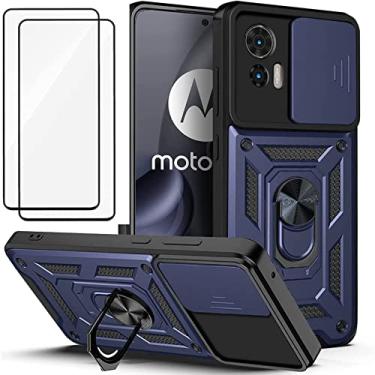 Imagem de Capa Motorola Moto Edge 30 NEO Capinha (2 pedaços de filme temperado Protetora) de Câmera Proteção de Tela Metal (Azul)