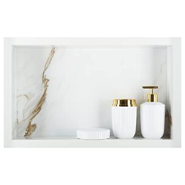 Imagem de Nicho Em Porcelanato Polido Para Banheiro Porta Shampoo Organizador Lavabo Box (Calacata Premium Lux 50)