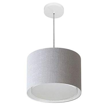 Imagem de Lustre Pendente Cilíndrico Duplo Cúpula Tecido 30/35x30 cm, Vivare Iluminação, Pendente4285 CZ, Cinza, Pequeno
