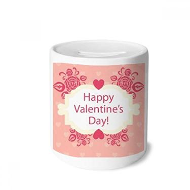 Imagem de DIYthinker Caixa de moedas de cerâmica rosa e branco Happy Valentine's Day para presente de cofrinho