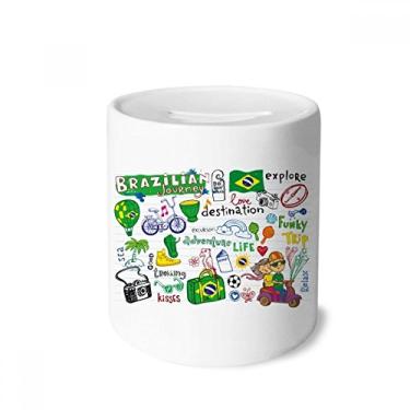 Imagem de DIYthinker Caixa de dinheiro de cerâmica Adventure Life Brazil Journey Brazil Porta-moedas presente de cofrinho