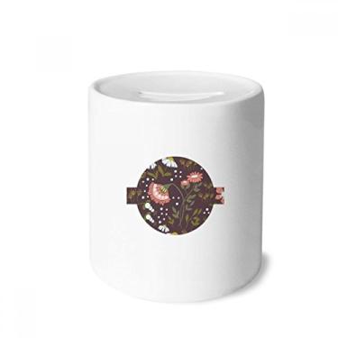 Imagem de DIYthinker Caixa de moedas de cerâmica para caixa de dinheiro com flores marrons