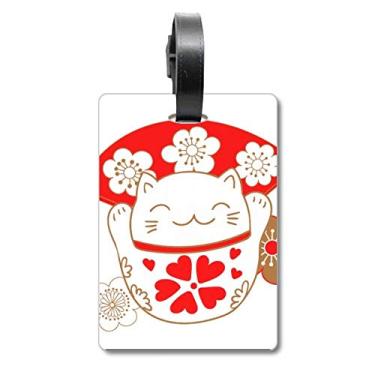 Imagem de Cherry Blossoms Lucky Fortune Cat Japan Mala Etiqueta Bagagem Cartão de Bagagem Scutcheon Etiqueta