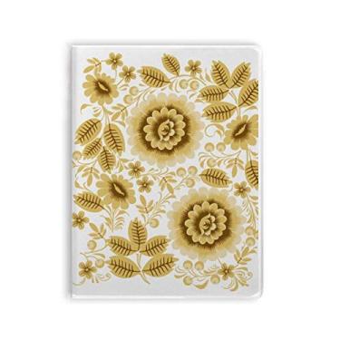 Imagem de Caderno de flores amarelo dourado clássico com estampa floral e capa macia