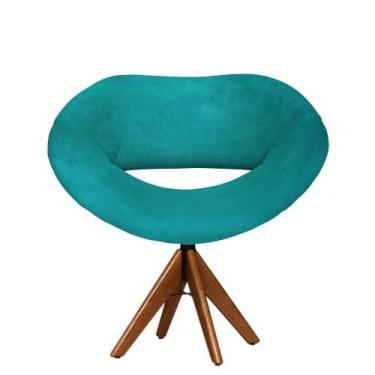 Imagem de Cadeira Decorativa Beijo Azul Turquesa Base Giratória Madeira - Clefat