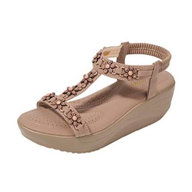 Imagem de Sandálias plataforma sapatos casuais anabela flip boêmia chinelos de praia femininos sandálias femininas de cristal sandálias femininas (café, 8)