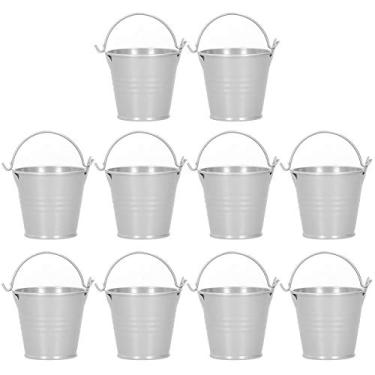 Imagem de 10 pçs vaso de flores mini vaso de plantas suculentas pequeno balde de metal redondo plantadores de jardim vasos de flores rústicos de metal coloridos pequenos baldes de metal com(4 * 5.5 * 6-Prata)