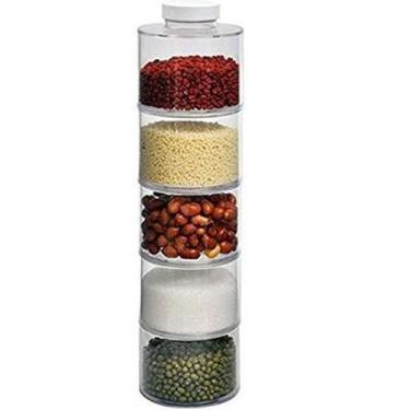 Imagem de Porta Tempero Condimento Kit 6 Potes Empilháveis De Acrílico Spice Jar