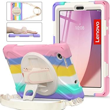 Imagem de GooodiDEAR - Capa resistente para Lenovo Tab M8 Gen 4, 8" TB-300FU, com alça de mão giratória 360°, suporte, suporte de caneta, alça de ombro ajustável, crianças, rosa deslumbrante