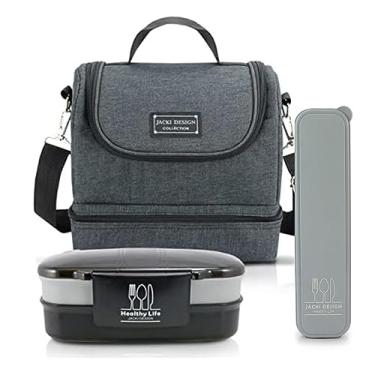 Imagem de Kit Bolsa Térmica com Marmita e Porta Talheres Passeio Preto (Preto)
