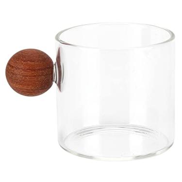 Imagem de Copo de café de Vidro Transparente, Copo de Vidro Borosilicato Alto Canecas de café à Prova de Calor Caneca de café Com Alça de Bola de Madeira para Festa de Bar de Escritório