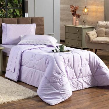 Imagem de Kit Edredom Liso Solteiro 02pçs Percal 200 Fios Lilás