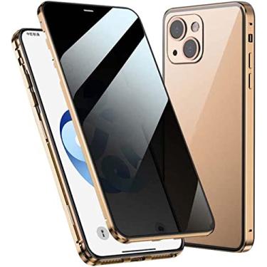 Imagem de ONECMN Capa de telefone vítreo magnética dupla face antiespiamento, para Apple iPhone 14 Plus (2022) Capa de vidro temperado dupla face de 6,7 polegadas (cor: dourado)