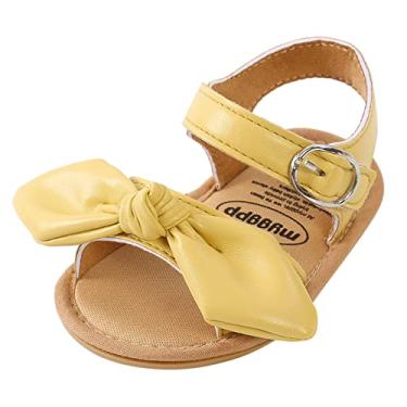 Imagem de Sandálias infantis meninas cor prewalker crianças descalço primeiro laço andadores 0-18 m chão menina tanga sandália, Amarelo, 6-12 Meses