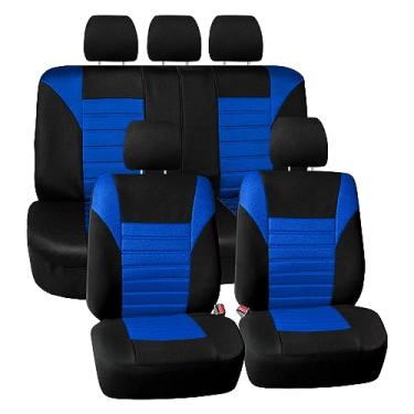 Imagem de FH Group FB068BLUE115 Capa de assento de carro universal azul (design de malha de ar 3D premium Airbag e banco dividido traseiro)