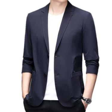 Imagem de Modelos leves de verão de roupa de sol casual stretch casual terno único jaqueta gelo seda terno masculino tops, Azul, Large