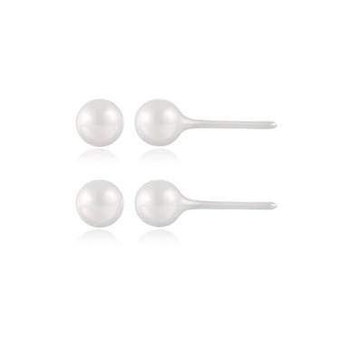Imagem de Godtemrow 2 peças 4 mm 6 mm bola de cerâmica brincos de cartilagem de porcelana branca brinco barra para orelhas sensíveis recém-perfuradas brincos de costas planas piercing joias, Cerâmica, Sem pedra