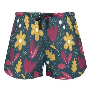 Imagem de KLL Shorts de pijama feminino Spring Flowers Red Adventure, calça de pijama com bolsos, Flores da primavera, aventura vermelha, M