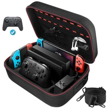 Imagem de COOWPS Switch Case for Nintendo Switch and Switch OLED Model, Portable Full Protection Carrying Travel Bag with 18 Game Cards Storage for Switch Console Pro Controller Accessories Black