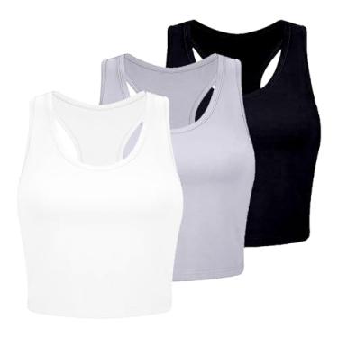 Imagem de 3 peças regatas femininas de algodão básicas costas nadador sem mangas esportivas para treino, Tops de verão azul-marinho, G