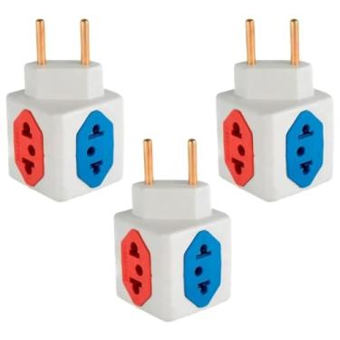 Imagem de KIT Com 3 Adaptadores Benjamim Cubo 3D Com 3 Entradas de Tomada 10 Amperes E 1 Entrada de Tomada 20 Amperes Colorido Vermelho Azul Plug Padrão Novo 3 Pinos Resistente