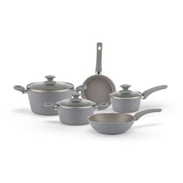 Imagem de Jogo de Panelas Antiaderentes 5 Peças Indução Ceramic Life Optima Marble Brinox - Cinza