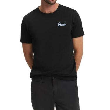 Imagem de Camisetas masculinas casuais nome Paul presente bordado algodão premium confortável macio manga curta camisetas, Preto, G