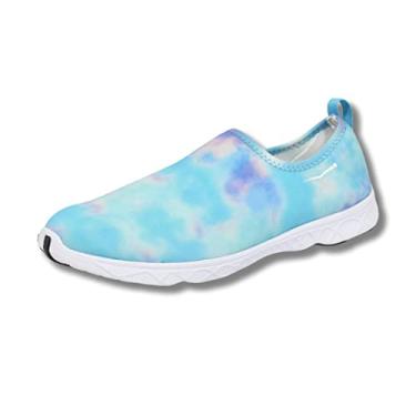 Imagem de Wave Runner Sapatos aquáticos femininos - Sapatos aquáticos de secagem rápida com estilo - Tênis aquático leve antiderrapante para uso ao ar livre, Tie Dye azul, 35