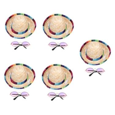 Imagem de Yardwe 5 Conjuntos chapéu palha estimação roupa pet roupinha pet cachorro sombreiro chapéus decoração dourada chapéu palha decorativo traje verão cachorro