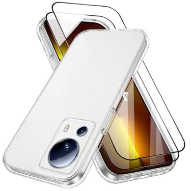 Imagem de XINYEXIN Capa transparente para Xiaomi 13 Lite, com 2 películas de vidro temperado, TPU macio, à prova de choque, fina, transparente