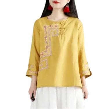 Imagem de Camiseta tradicional chinesa retrô roupas estampadas femininas blusa de chiffon diária, Cor 3, M