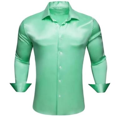 Imagem de Camisas masculinas de seda de designer de cetim roxo liso liso manga longa slim blusa masculina casual formal respirável, 0515, G