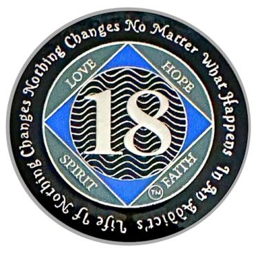 Imagem de (Anos 1-55) Medalhão NA de 18 anos, prata, cor azul, moeda coberta com epóxi Narcóticos Anônimos (NA 18 anos)